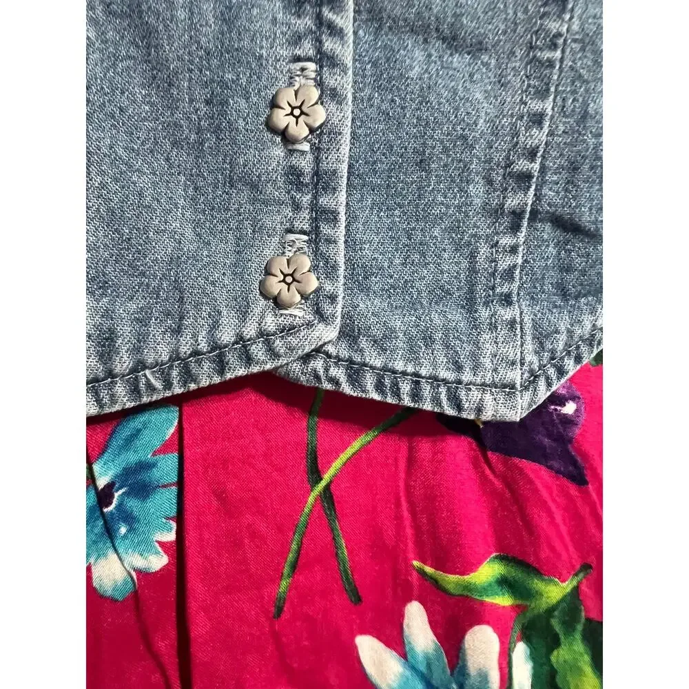 VTG Lil Byer Dress Toddler 2T Vest Floral Short Sleeve Western Denim Pink 90s
